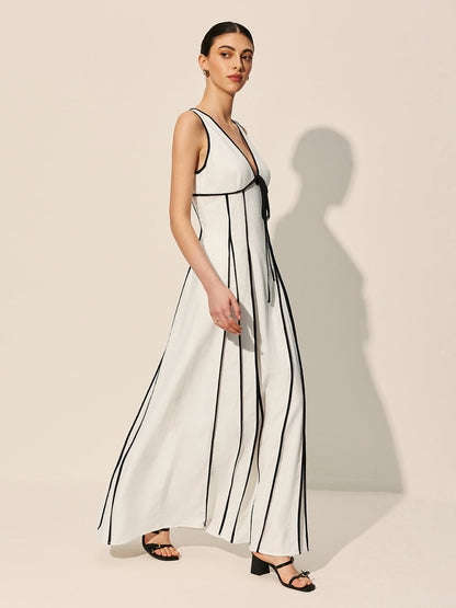 Contrast Trim Dress With Pockets