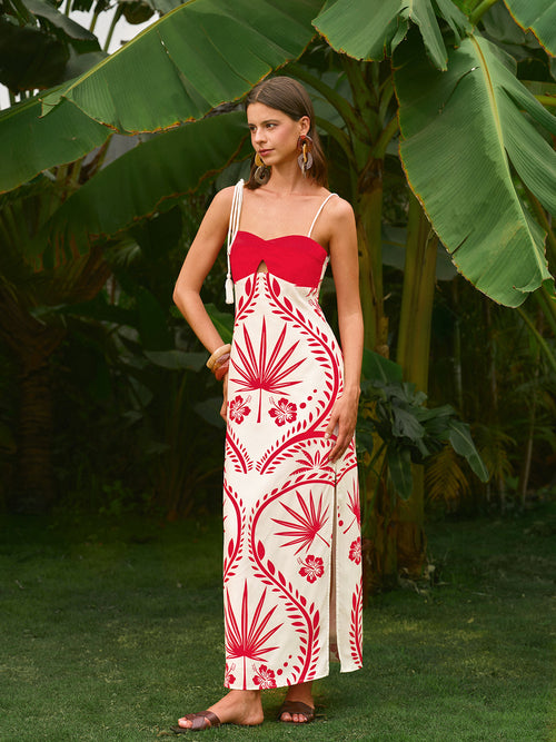 Backless Tropical Print Cami Dress