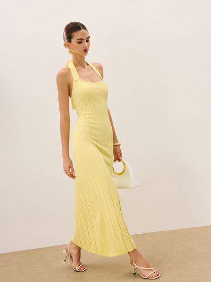 Halter Neck Ribbed Knit Dress