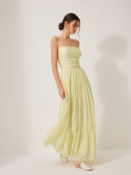 Pleated Backless Tiered Cami Dress