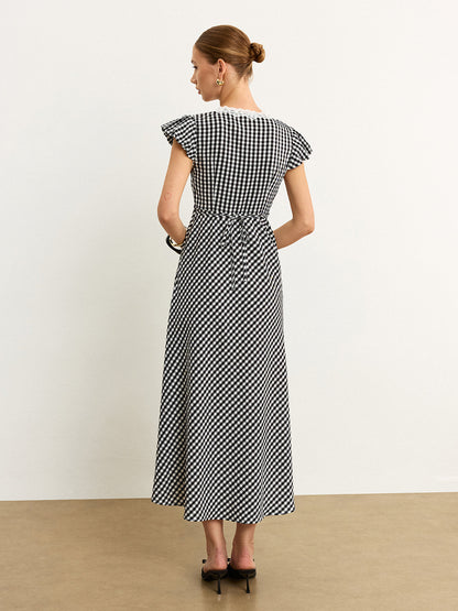 Gingham Lace-Trimmed Midi Dress