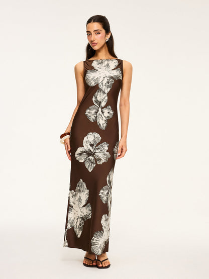 Floral Print Tied Backless Dress