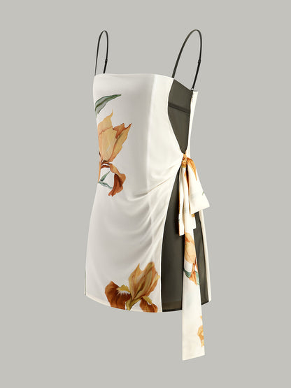 Floral Print Side Tie Cami Dress