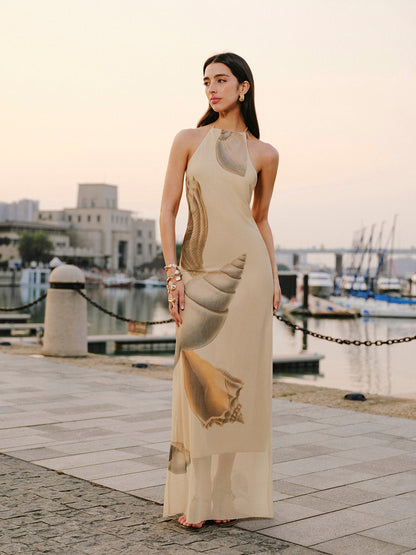 Mesh Halter Neck Backless Dress