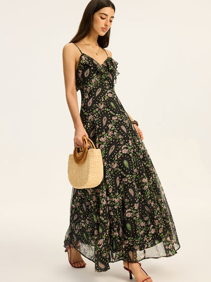Floral Printed Chiffon Maxi Dress