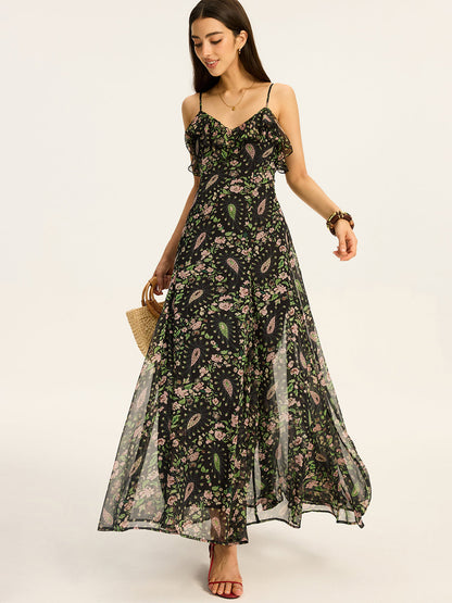 Floral Printed Chiffon Maxi Dress