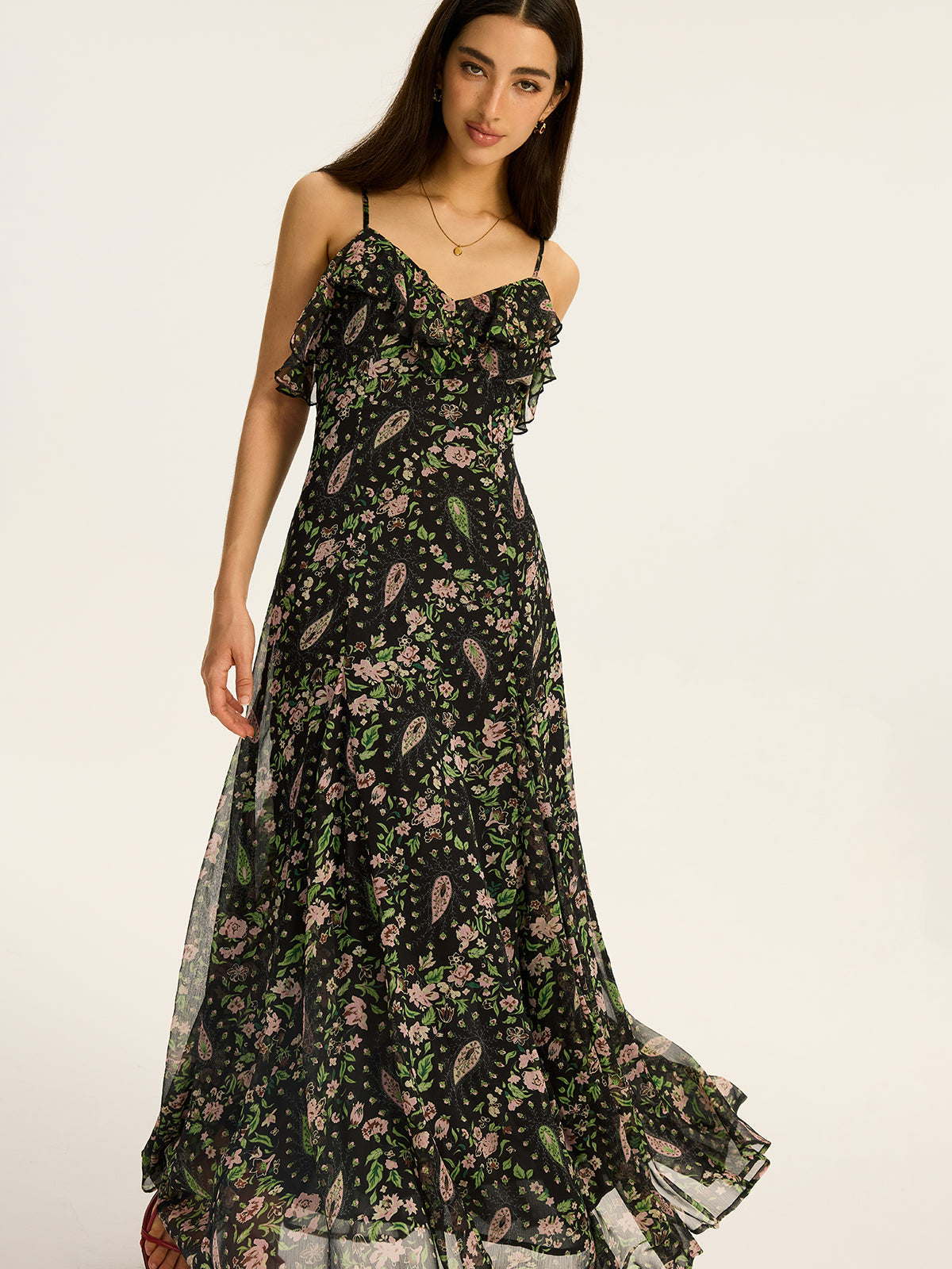 Floral Printed Chiffon Maxi Dress