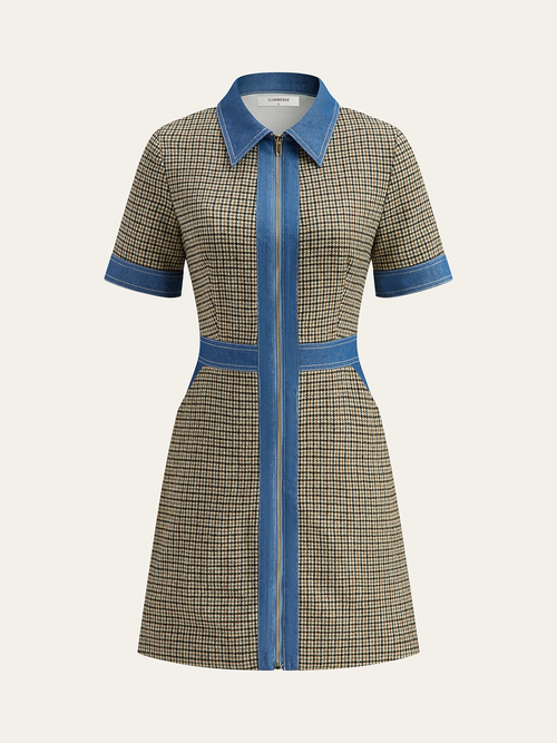 Plaid Contrast Trim Mini Dress