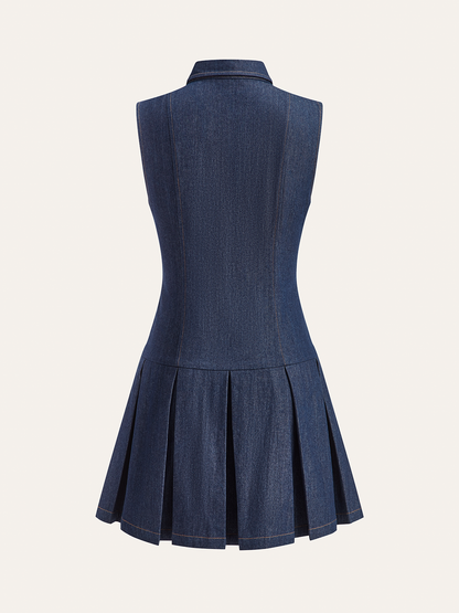 Denim Sleeveless Pleated Shirt Dress