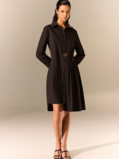 Asymmetric Pleated Hem Shirt Dress