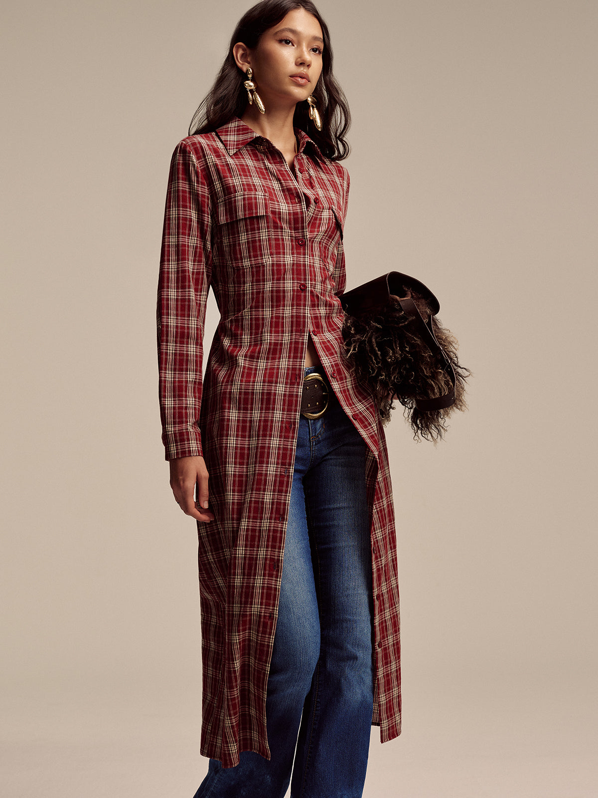 Plaid Button Front Shirt Dress