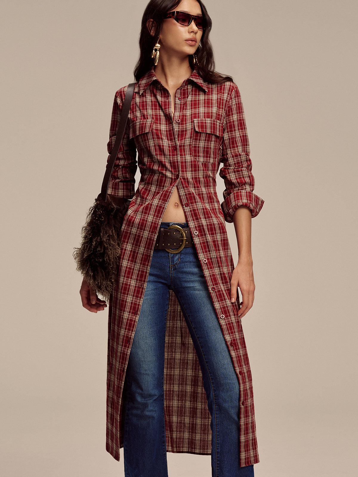 Plaid Button Front Shirt Dress