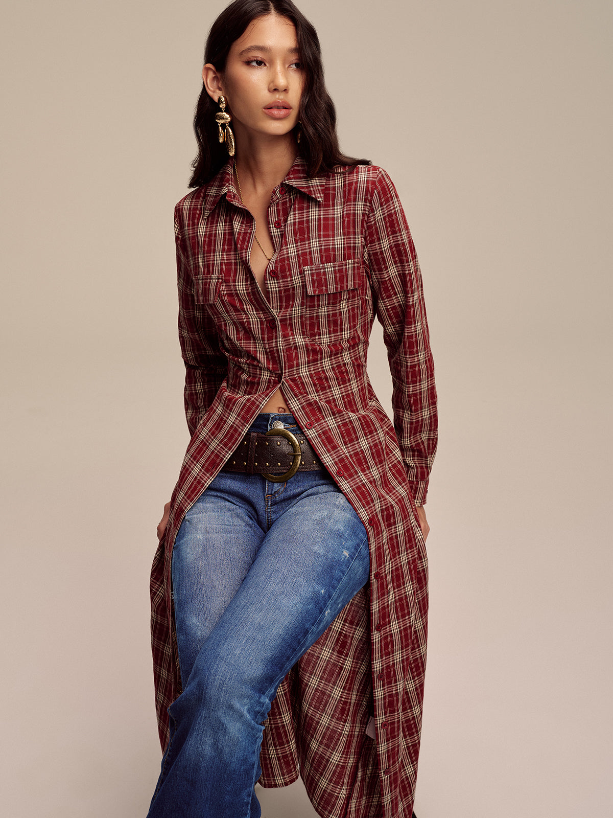 Plaid Button Front Shirt Dress