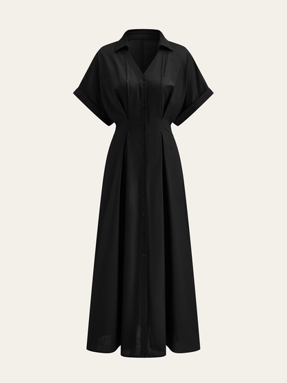 Pleated Button-Front Shirt Dress