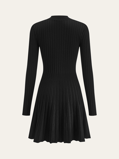 Mock Neck Flared Sweater Dress