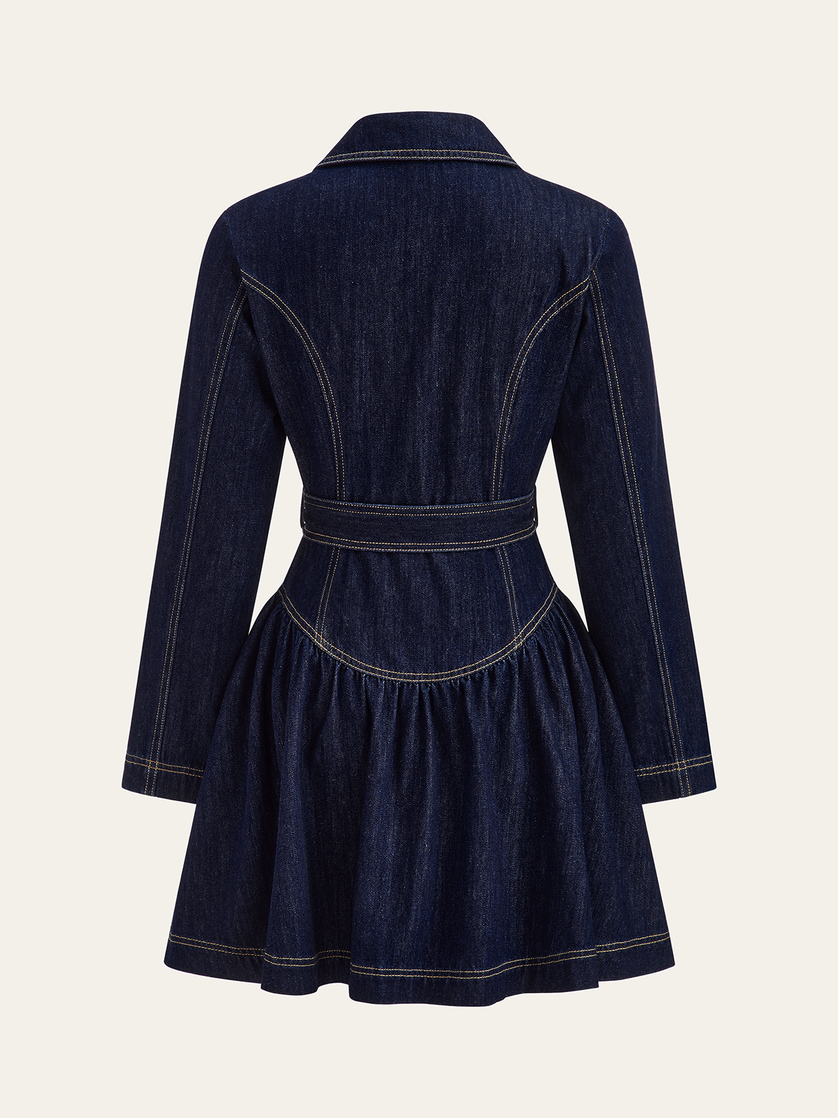 Metal Button Belted Denim Flare Mini Dress