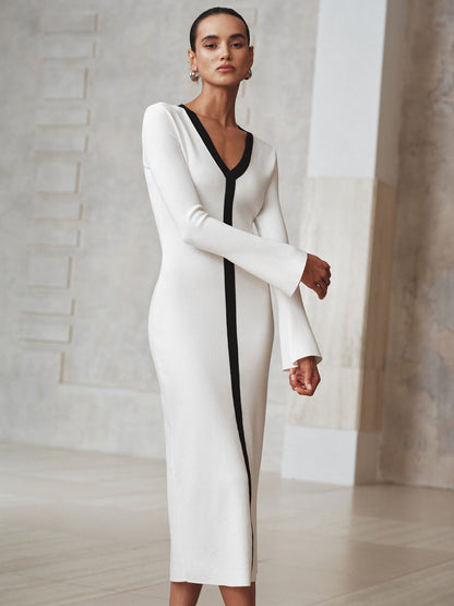 Contrast Trim Knit Maxi Dress