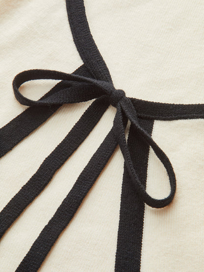Contrast Trim Long Sleeve Sweater Dress