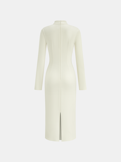 Stand Collar Long Sleeve Cut-Out Fitted Dress
