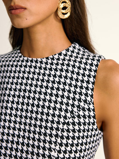 Houndstooth Sleeveless A-Line Mini Dress