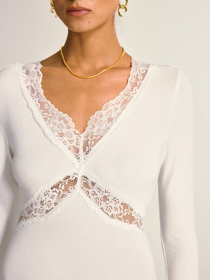 Lace Cross Paneled Long Sleeve Maxi Dress