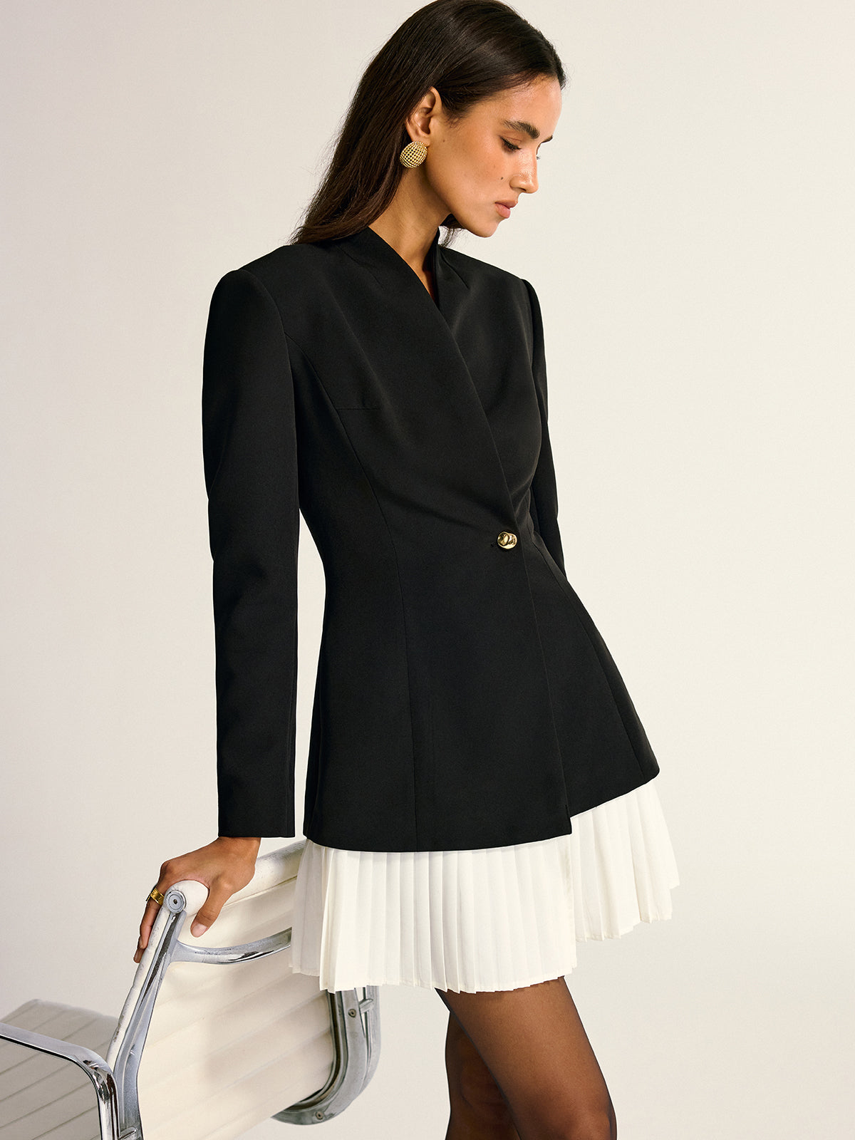 Contrast Pleated Hem Blazer Dress