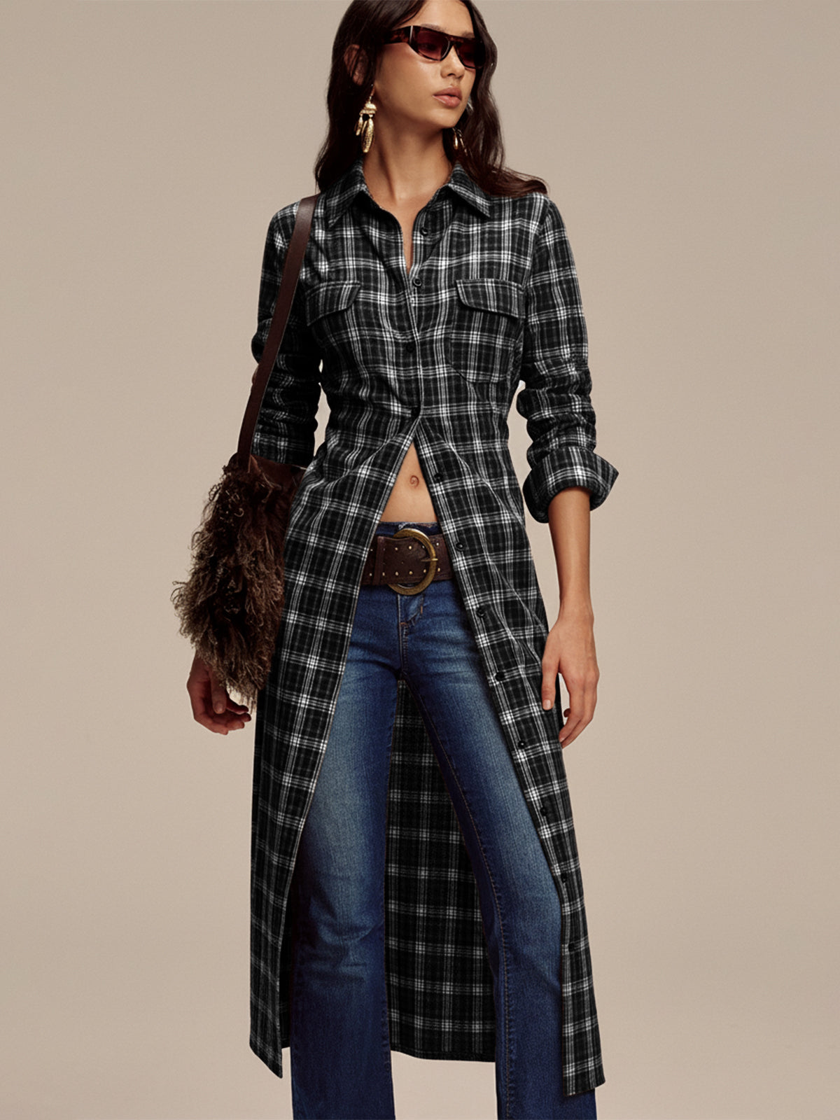 Plaid Button Front Shirt Dress