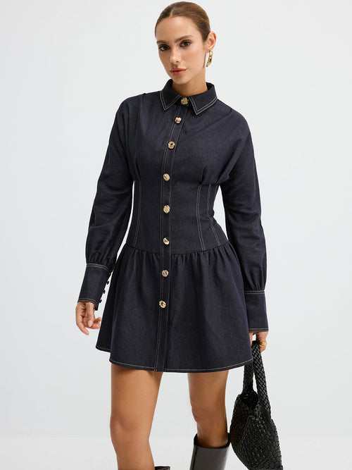 Denim Metal Button Shirt Dress