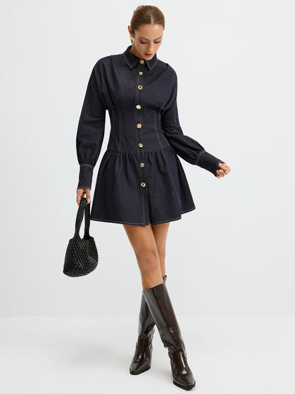 Denim Metal Button Shirt Dress