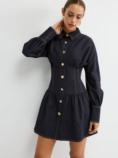 Denim Metal Button Shirt Dress