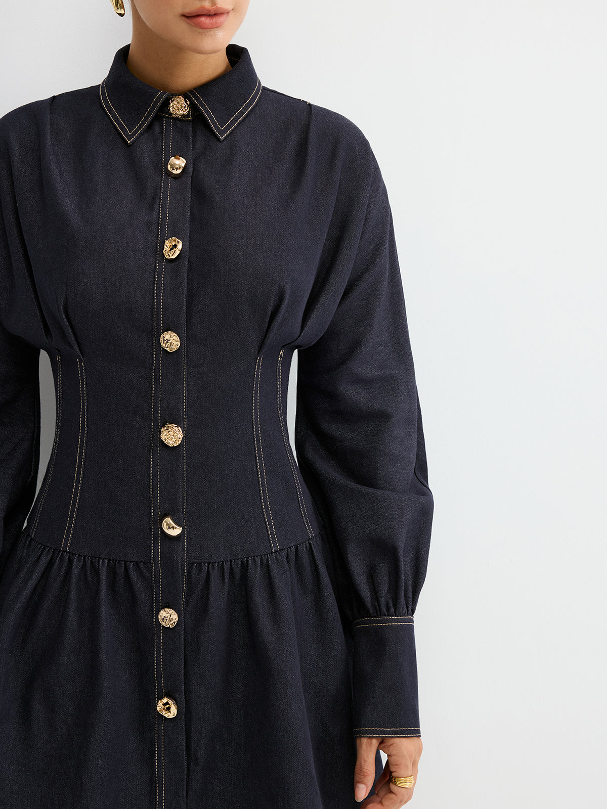 Denim Metal Button Shirt Dress