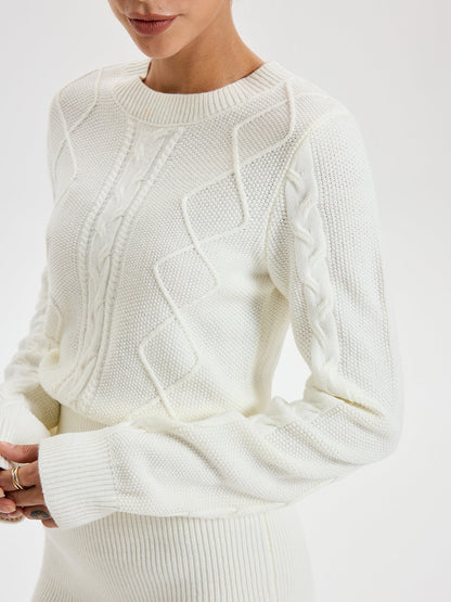 Cable Knit Crewneck Sweater Dress