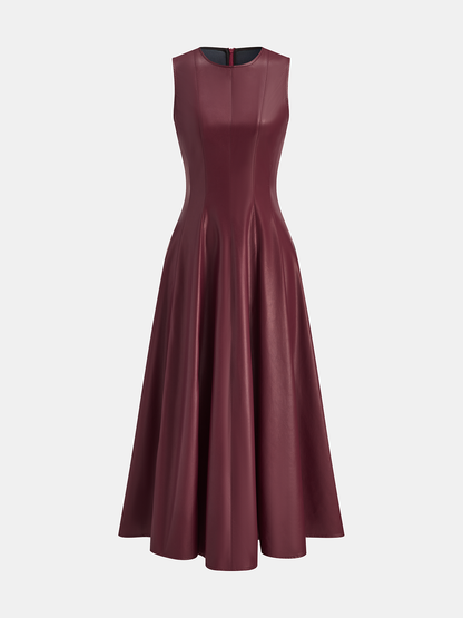 Faux Leather Pleated Dress