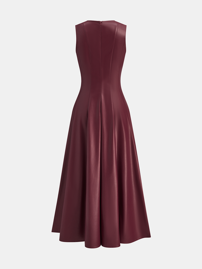 Faux Leather Pleated Dress