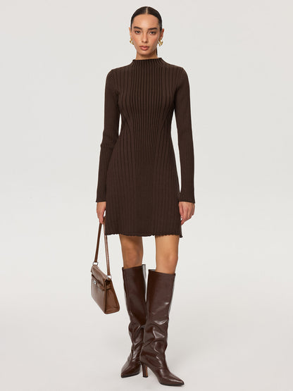 Ribbed Mock Neck Long Sleeve Knit Dress