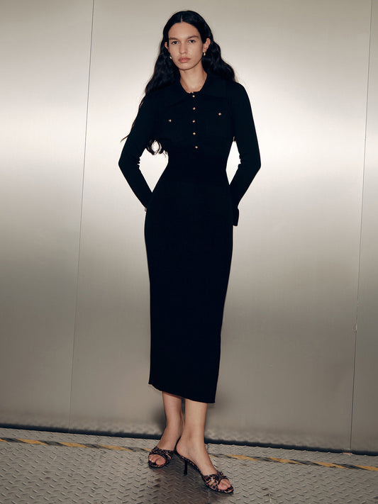 Collared Long Sleeve Maxi Dress