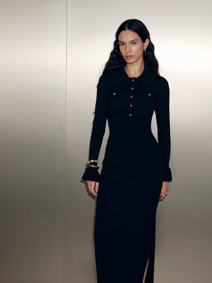 Collared Long Sleeve Maxi Dress