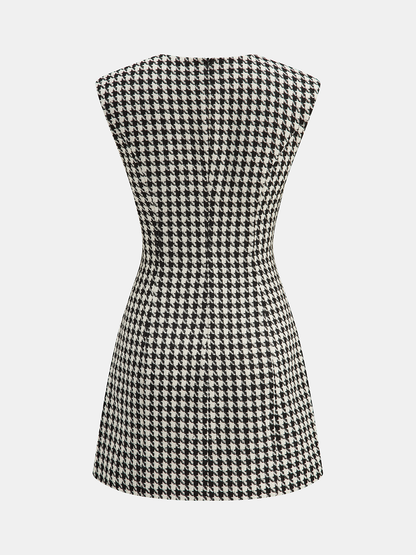 Houndstooth Tweed Mini Dress with Horsebit Detail