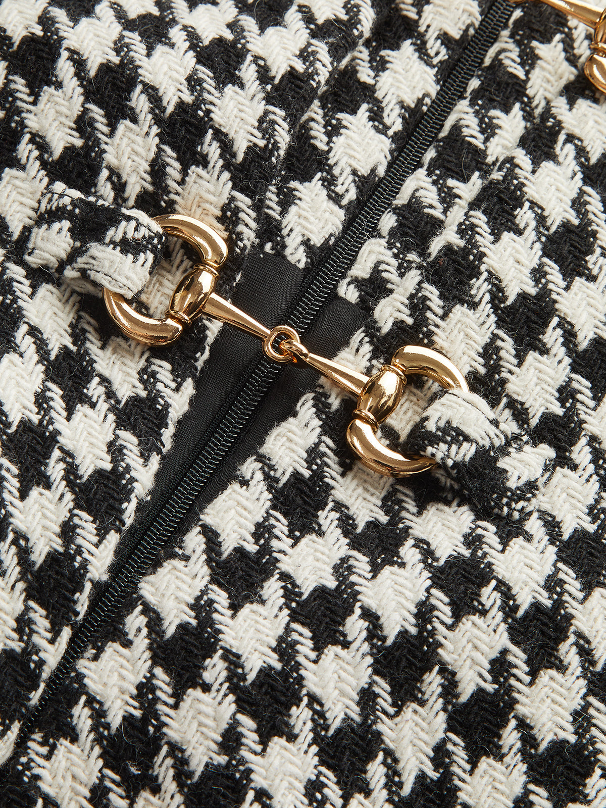Houndstooth Tweed Mini Dress with Horsebit Detail