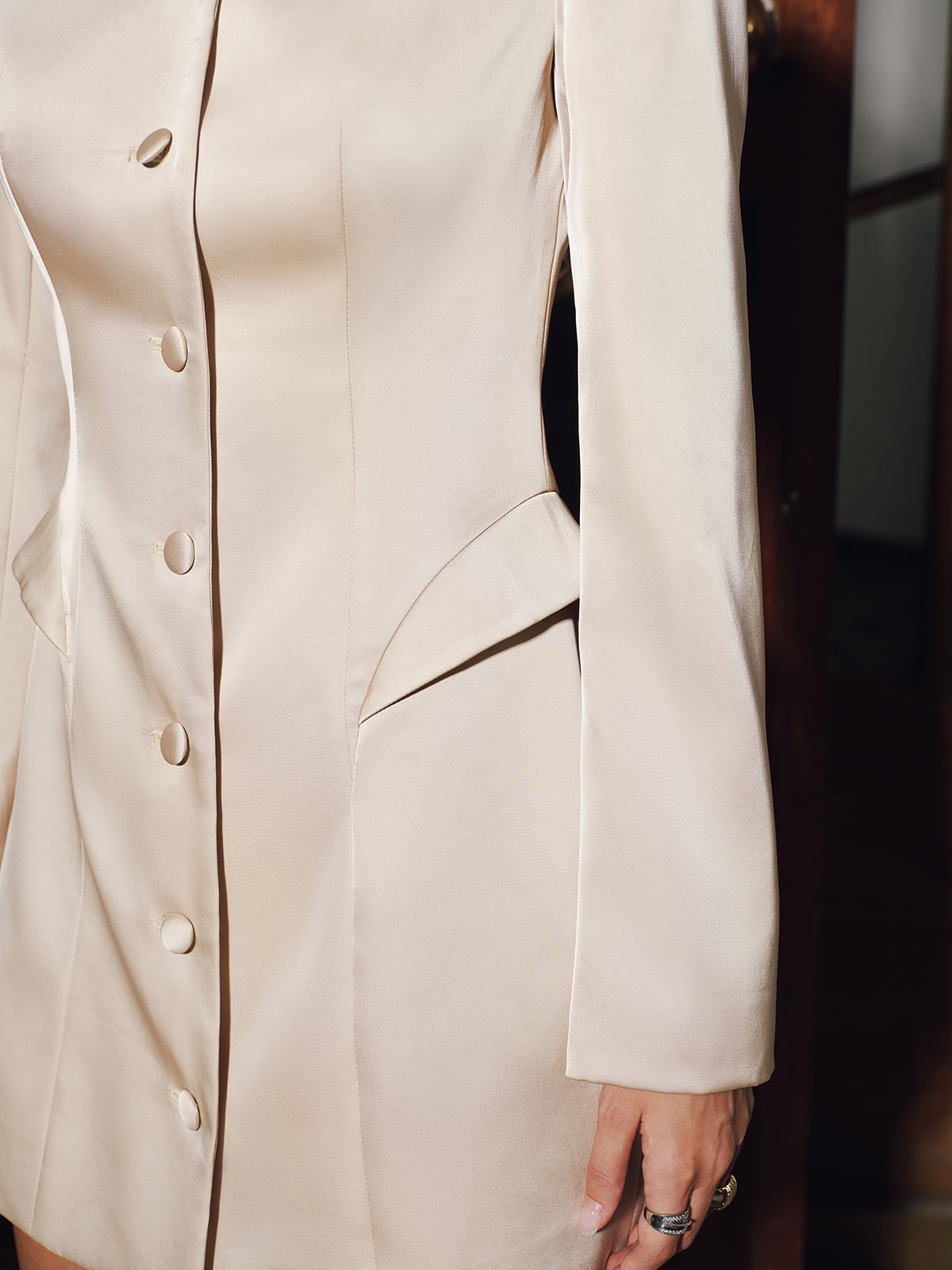 Button-Front Satin Mini Blazer Dress