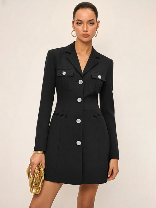 Buttoned Collared Tailored Blazer Dress