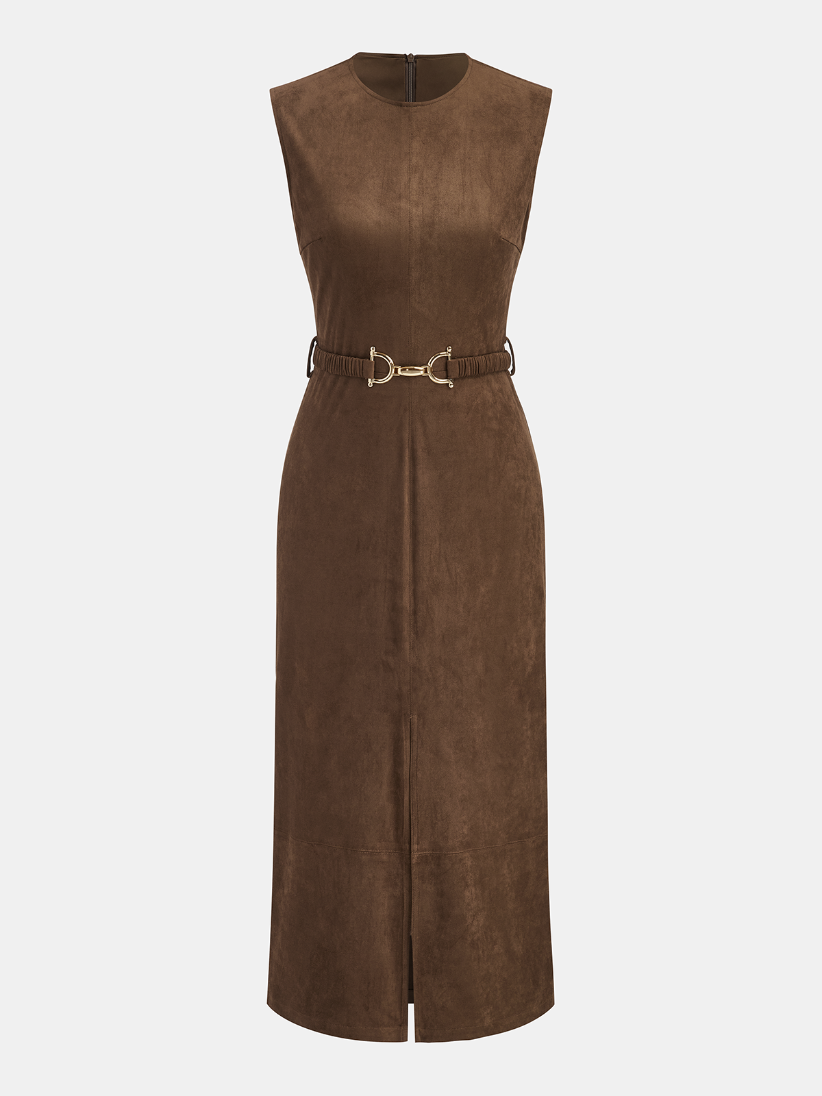 Belted Suede Effect Sleeveless Midi Dress