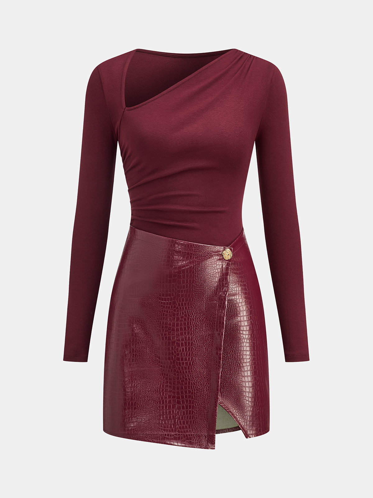 Faux Leather Paneled Knit Mini Dress