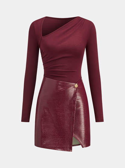 Faux Leather Paneled Knit Mini Dress