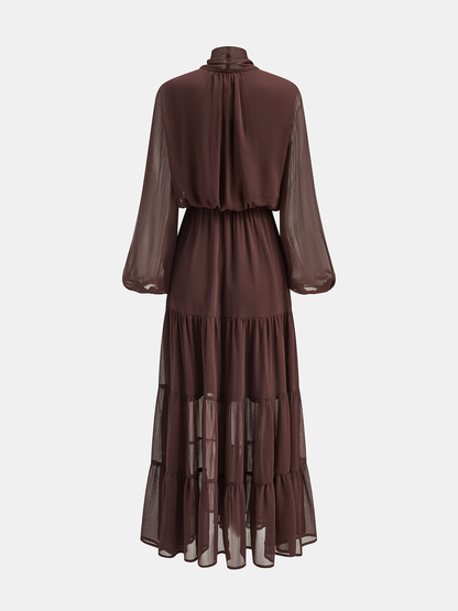 Chiffon Bow Long Sleeve Maxi Dress