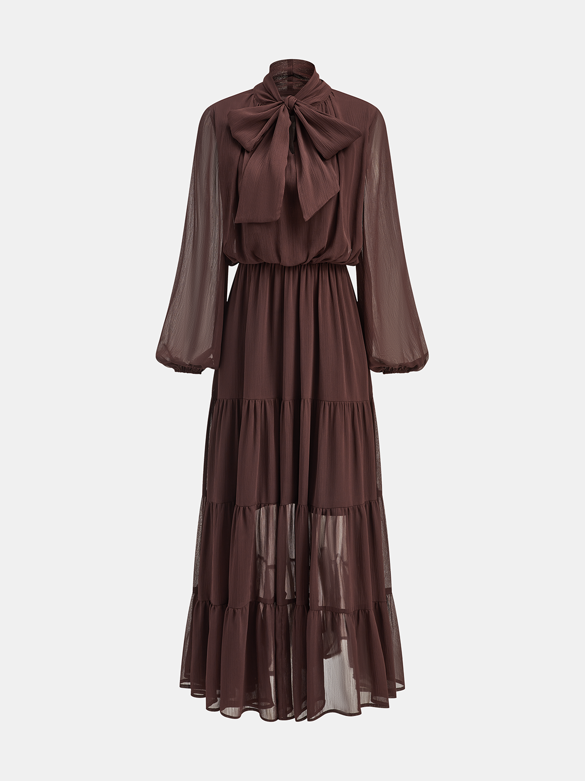 Chiffon Bow Long Sleeve Maxi Dress