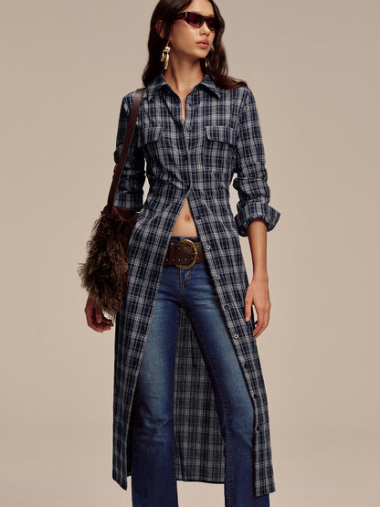 Plaid Button Front Shirt Dress