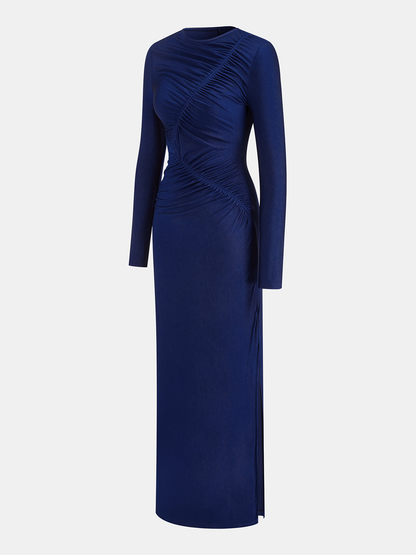 Ruched Long-Sleeve Maxi Dress