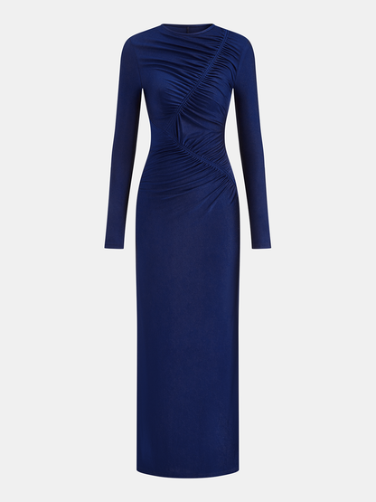 Ruched Long-Sleeve Maxi Dress