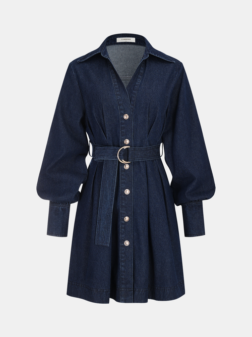 Belted Button-Front Denim Shirt Dress